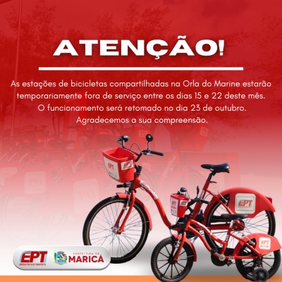 Estações de Bicicletas da Orla do Marine Indisponíveis Temporariamente